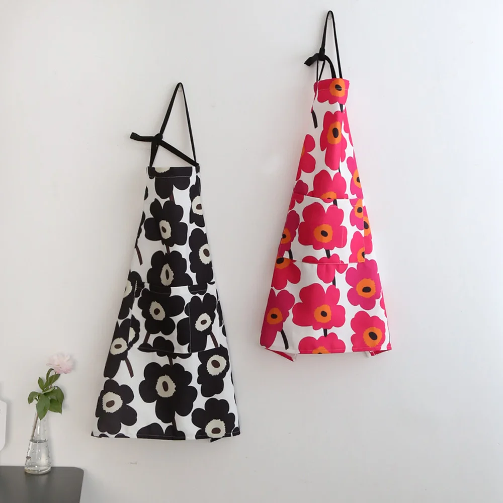 

Blended Fabric Waterproof Apron Overclothes Kitchen Sleeveless Apron Waist Thin Breathable Work Clothes Finnish Flower Pinafore