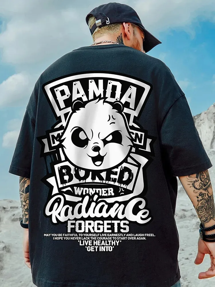 

Summer Men's Cotton T-Shirt Funny Panda Print Cartoon Short Sleeve Tops O-Neck Tee Y2k Anime Casual Oversized T Shirt