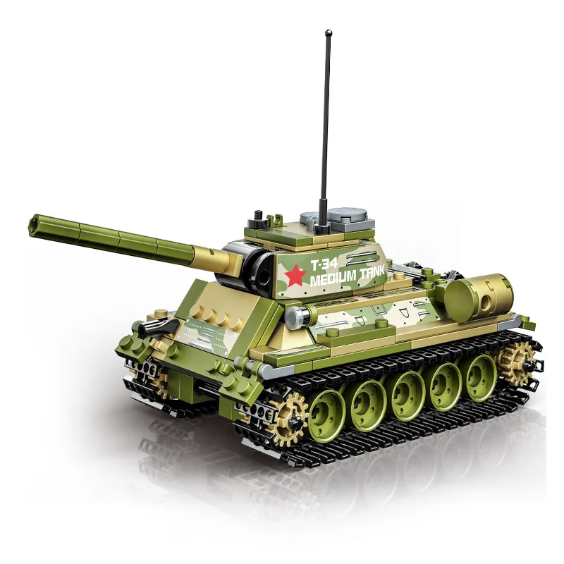 

WW2 Military Model Series World War II T-34 Medium Main Battle Tank Soldier Building Blocks Bricks Toys Christmas Gifts