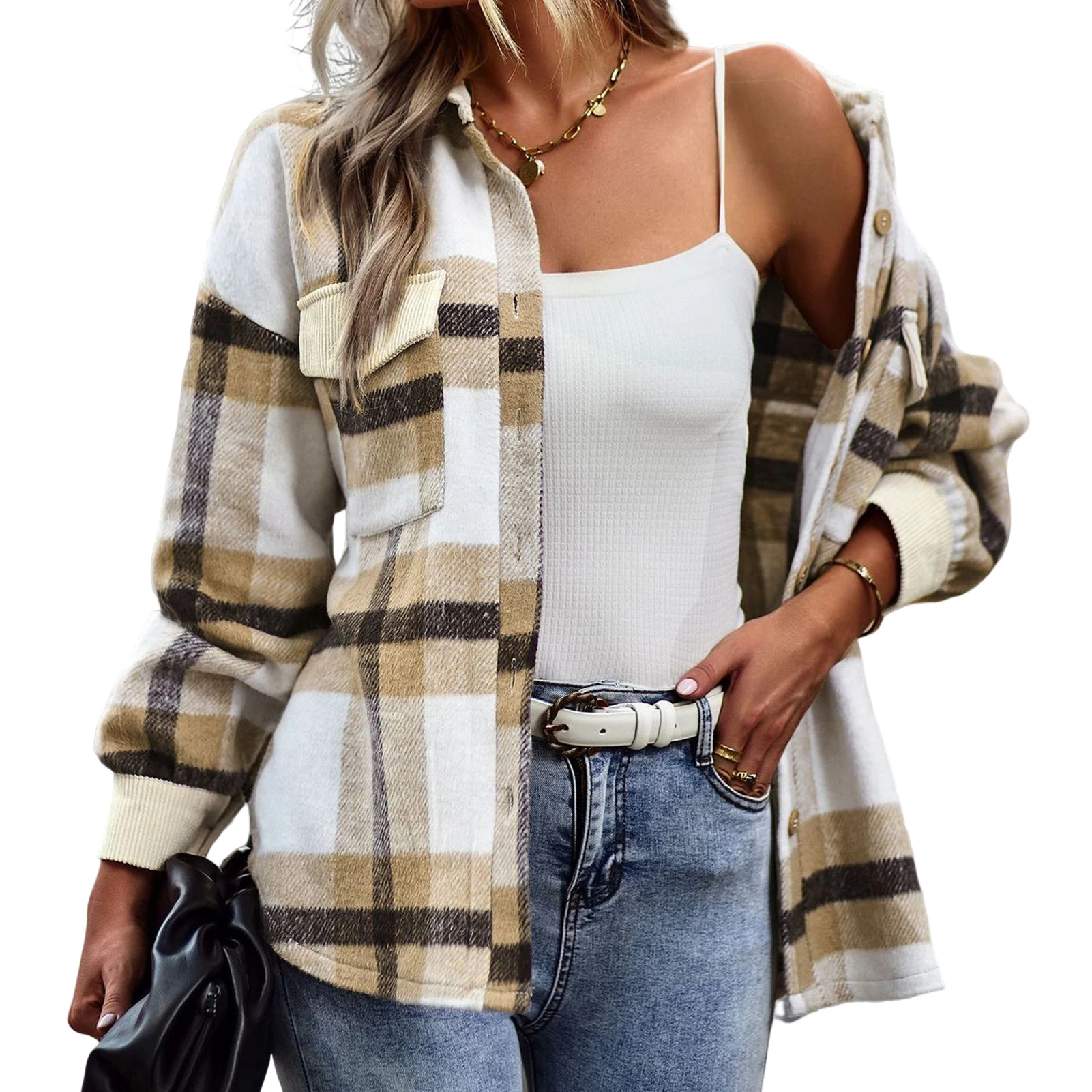 

Newly Woman Plaid Shirt Jacket Fine Workmanship and Soft Fabric for Girl Woman Mother Lover