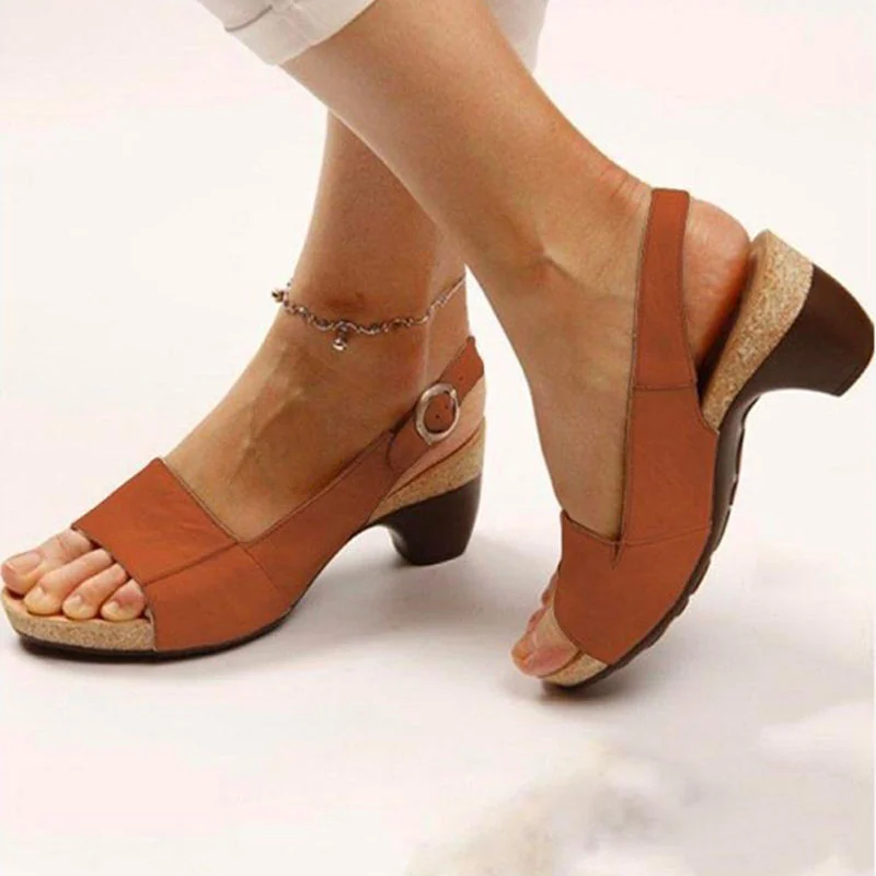 

Women Sandals 2022 Summer Sandals With Heels Chaussure Femme Peep Toe Platform Sandals Retro Medium Heel Sandalias Shoes Women