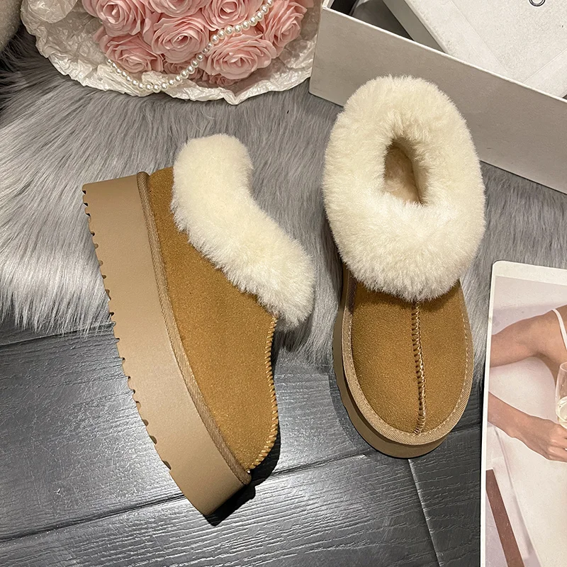 

New Winter Women Short Plush Warm Snow Boots Flats Casual Shoes Suede Fur Chelsea Ankle Boots Platform Ladies Shoes Botas Mujer