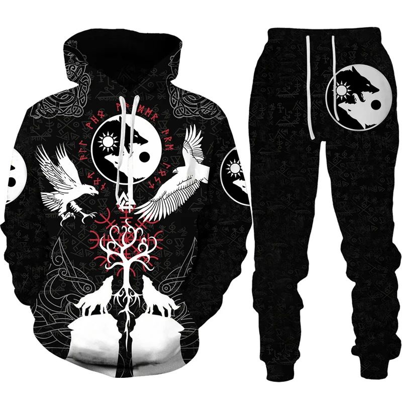 

New 3D Printed Fierce Wolf Pattern Hoodies Sweatshirt Male Sweatpants Set Unisex Men's Tracksuit Fashion Men's Clothing Suit