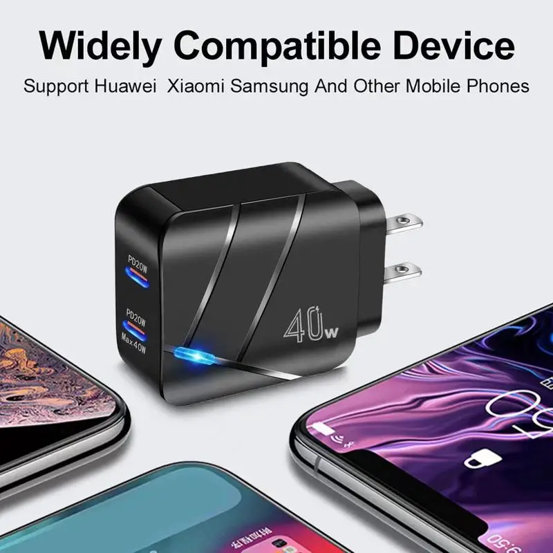 Szybka przenośna ładowarka Adapter do ładowania Przenośna typu C 40W Dwuportowa Szybkie ładowanie dla szerokiego zakresu