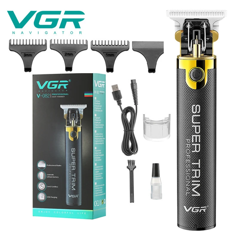 

VGR New Electric Hair Clipper Noise Reduction T-shape Blade Stainless Steel Blade With Three Limit Combs Hair Trimmers