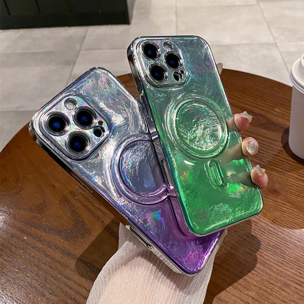 Ослепительный блестящий градиент для Magsafe магнитный чехол телефона iPhone 16 15 11 12 13 14