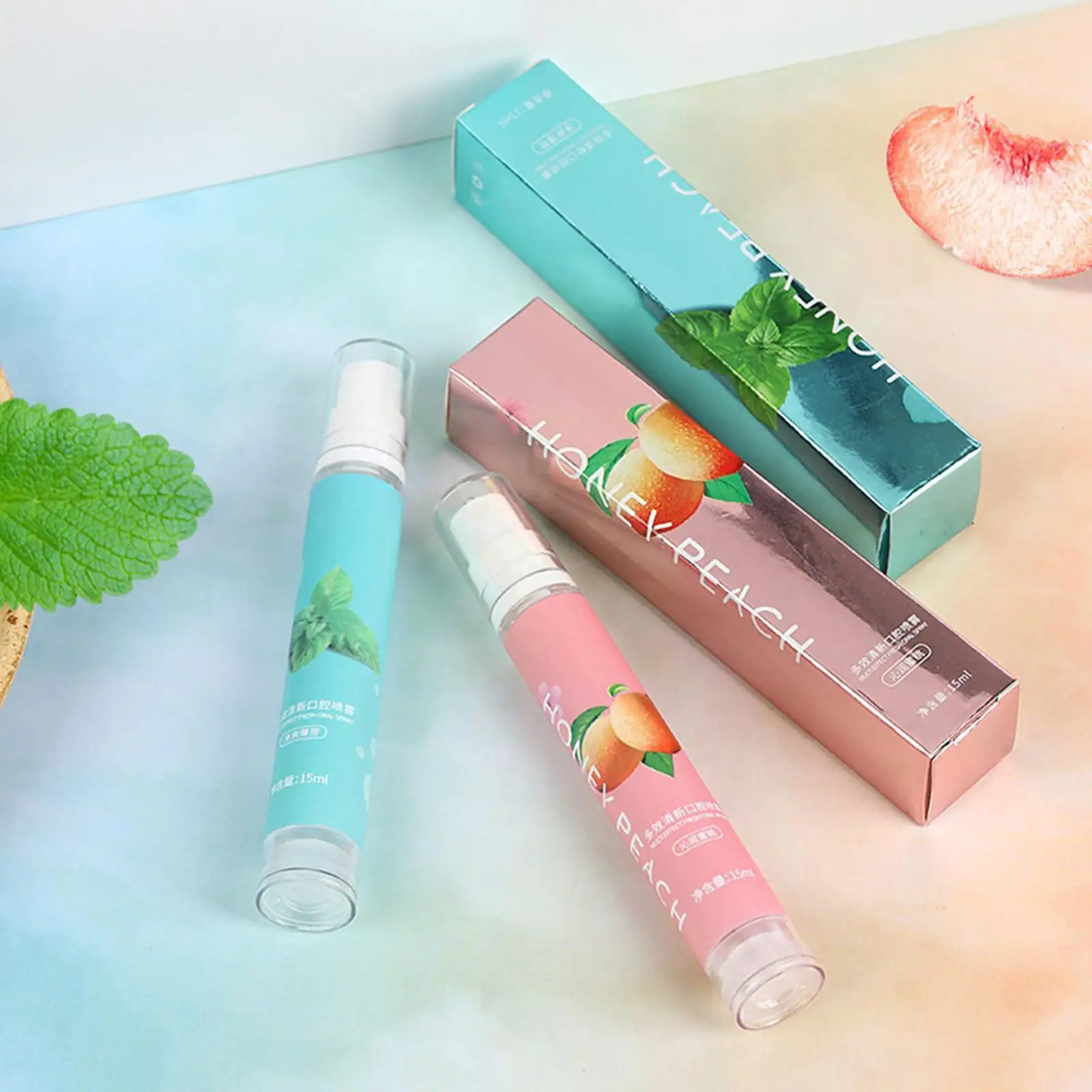 

15ml Fruity Breath Peach Mint Breath Freshener Spray Spray Mouth Treatment Halitosis Care Odor Freshener Liquid Refreshing A6F2