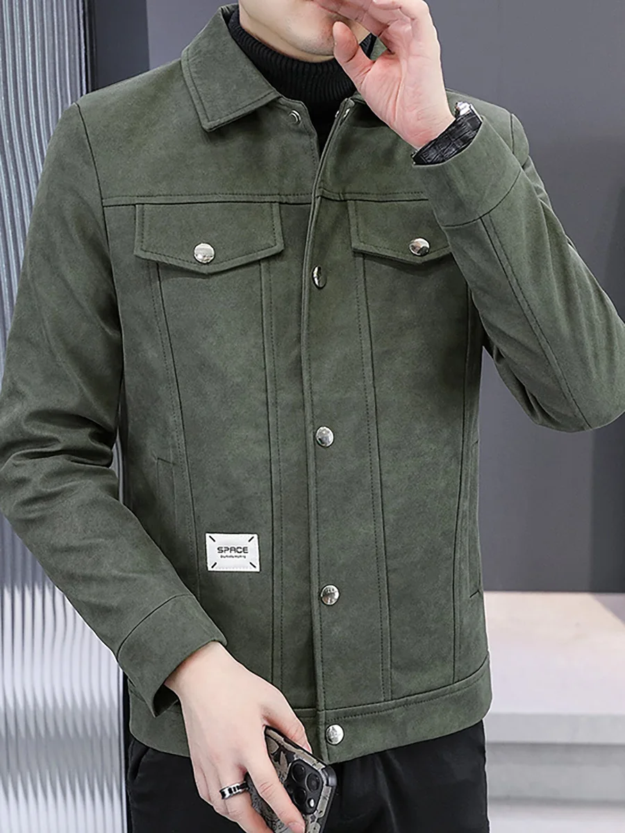 Осенне-зимняя бархатная куртка из оленьей кожи мужской 2024 новый корейский модный