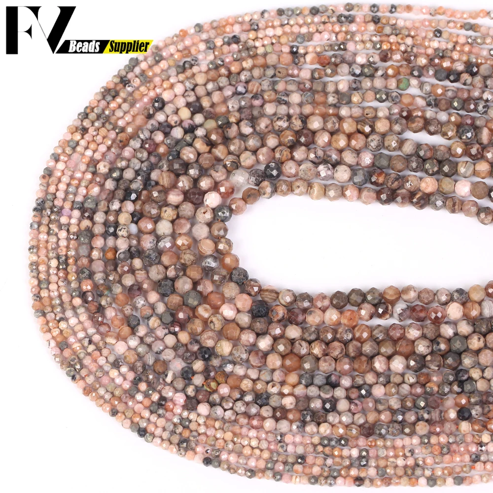 

2/3/4mm Faceted Round Natural Black Lace Rhodonite Loose Stone Charms Beads For Jewelry Making Findings DIY Bracelet Accessories