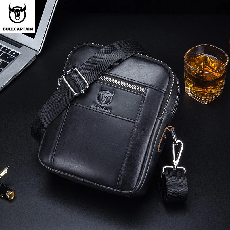 BULLCAPTAIN new men's genuine leather messenger bag simple fashion casual one shoulder top layer leather small leather bag
