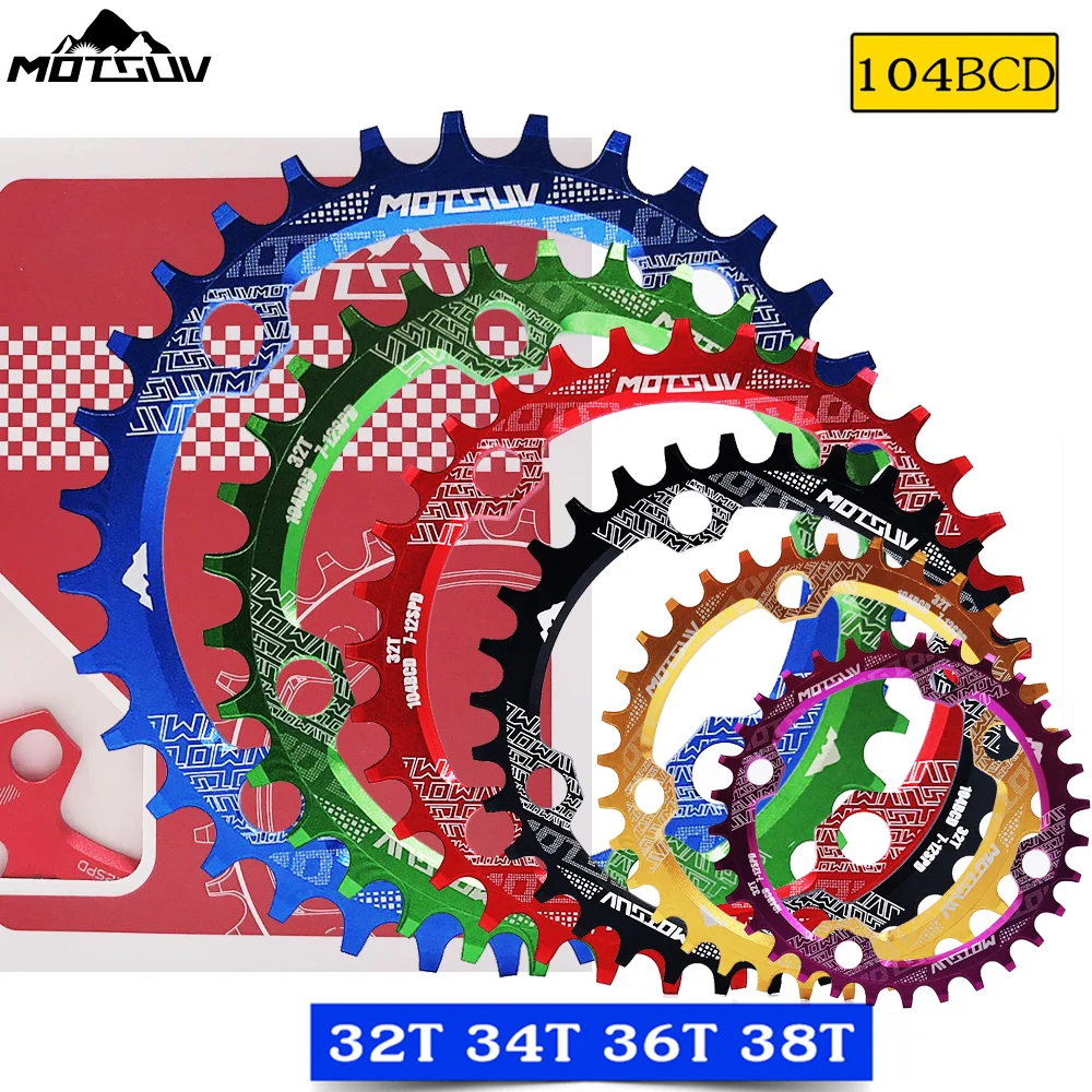 Bicycle Crank 104BCD Round Shape Narrow Wide 32T/34T/36T/38T MTB Chainring Bicycle Chainwheel Bike Circle Crankset Single Plate