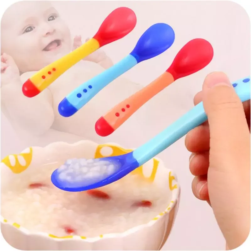

1 Pc Newborn Baby Silicon Spoons Candy Color Temperature Sensing Spoon For Children Kids Infant Flatware Feeding Tableware Spoon