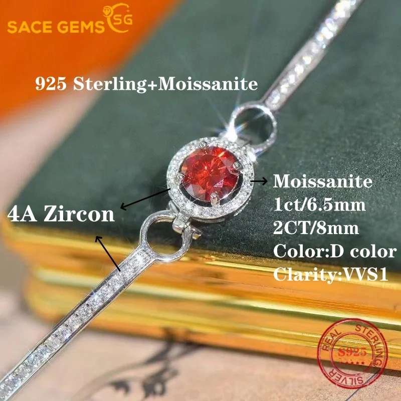 Фото SACE GEMS GRA сертифицированный D VVS1 красный муассанит браслет для женщин модные вечерние украшения из стерлингового серебра 925 пробы с покрытием из белого золота №3