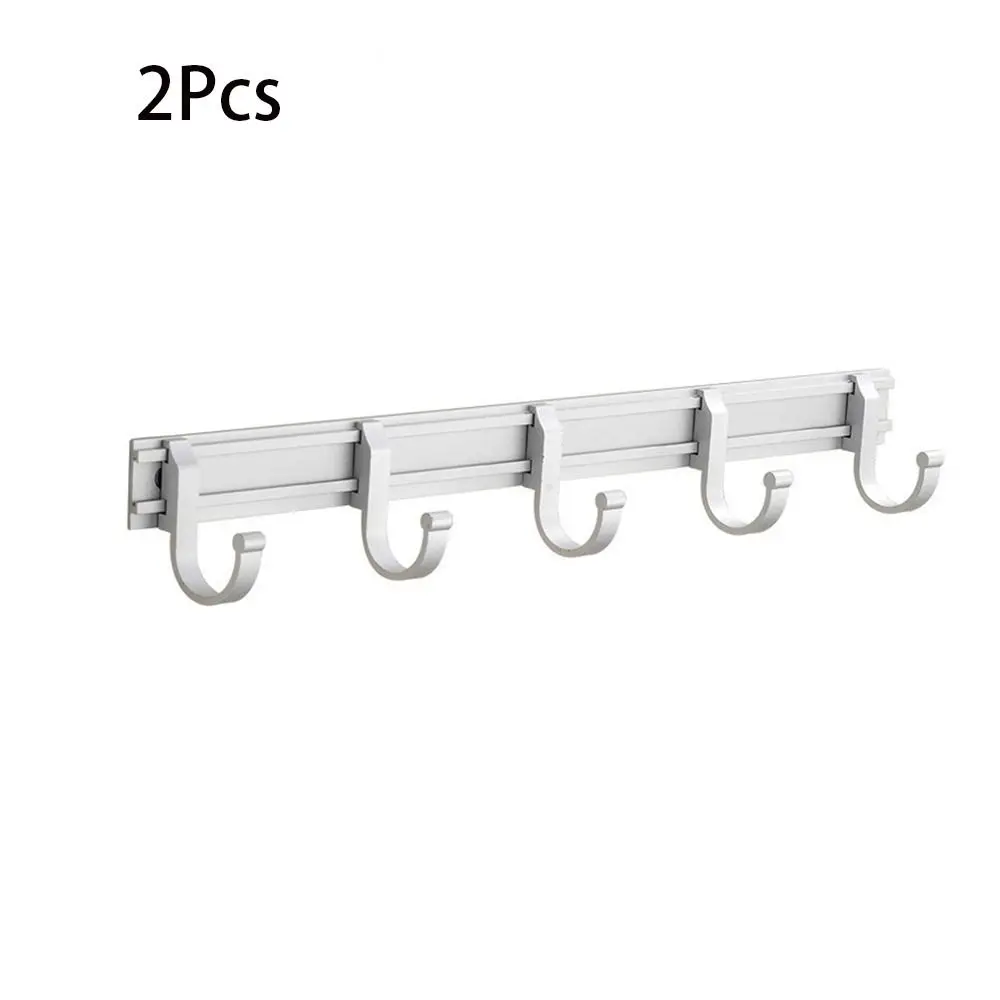 

2 Pcs Heavy Duty Wall Hooks New 5 Mobile Hook Silver Coat Rack Wall Mount Space Aluminum Hook Rack Kitchen
