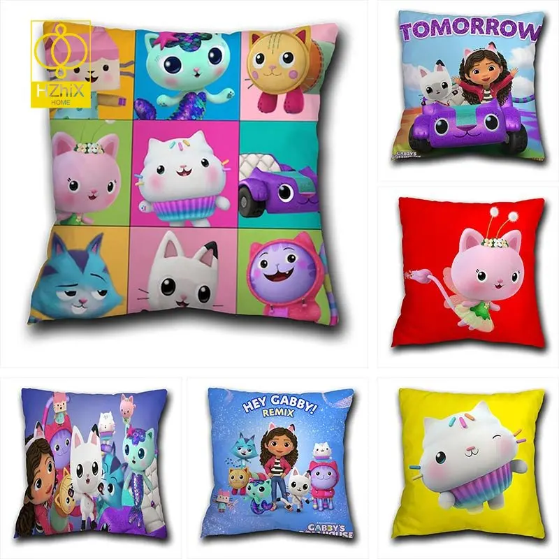 

Gabbys Dollhouse Pattern Pillowcase Home Decoration Cartoon Animals Cushion Cover For Sofa Car Chair Decor Soft Pillow Case