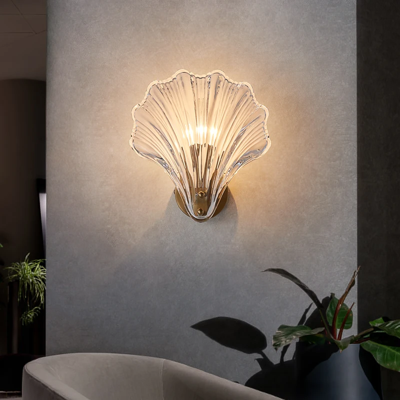 

Fancy Beautiful Good Quality Good Brass Modern Shell Scallop Crystal E14 Hotel Seaside Project Bedside Living Room Wall Lamp