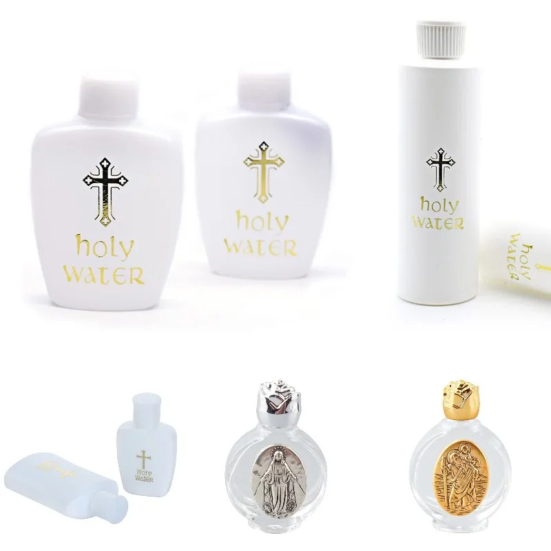 

15-250ml Easter Plastic glass Water Bottle Religious Articles Easter Holy Water Bottle With Gold Blocking Logo Holy Water