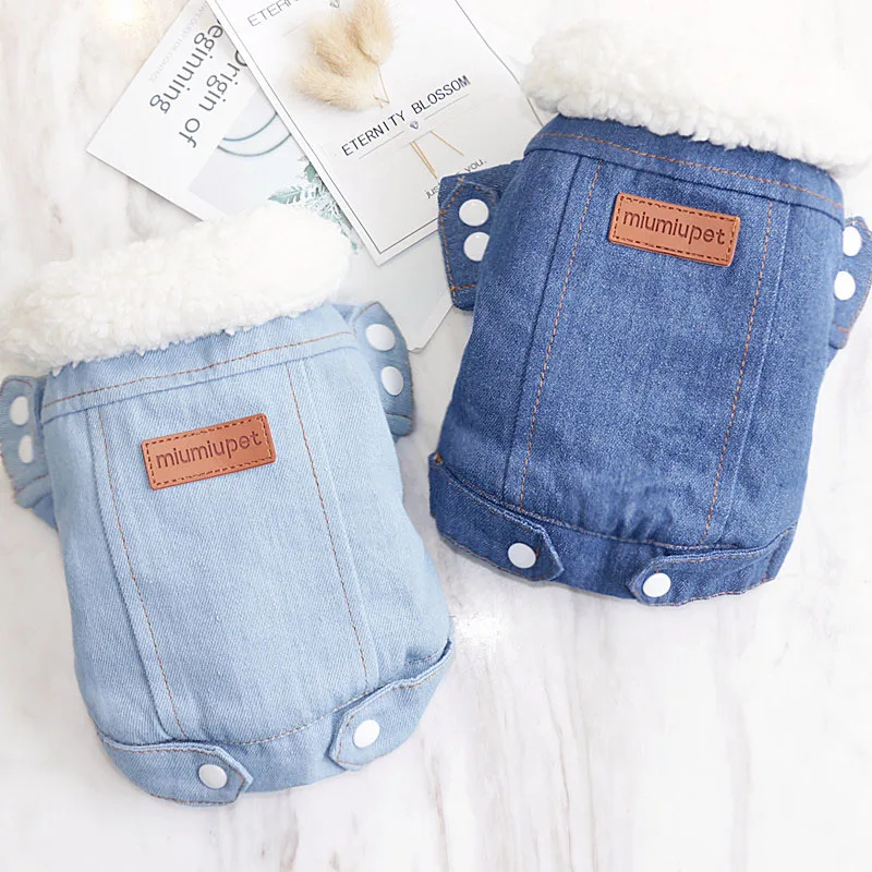 

Dog Warm Winter Coat Clothes Dog Jacket Thickness Denim Jean Coat for Small Dogs Clothes Lovely Pet Jacket for Cats