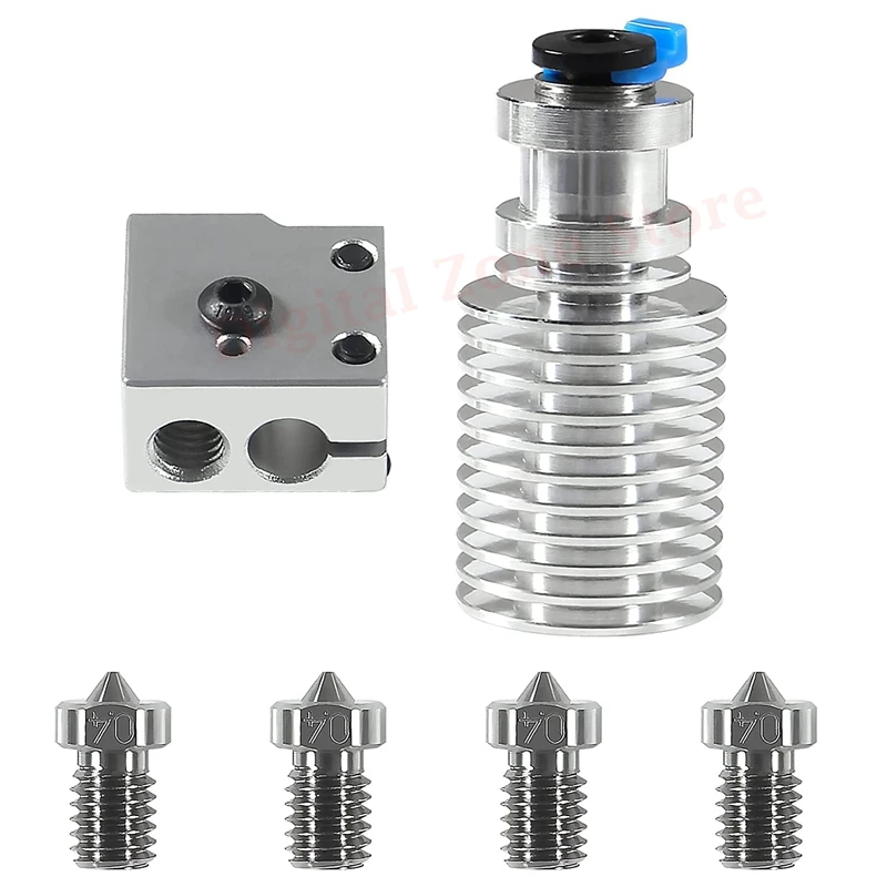 

3D Printer E3D V6 Heat Sink 1.75mm Remote Long Distance+ 4Pcs Hardened Steel Nozzle 0.4mm+ Crater Heater Block Kit for CR10