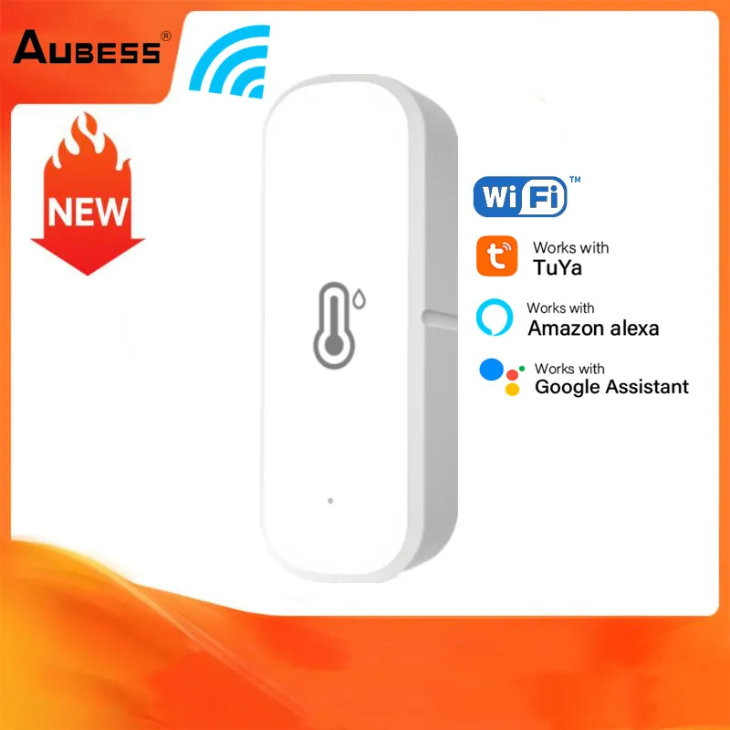 

Умный датчик температуры и влажности Aubess Tuya Wifi, переключатель с ℃/℉, система сигнализации с низким зарядом батареи, поддержка Alexa/Google Assistant