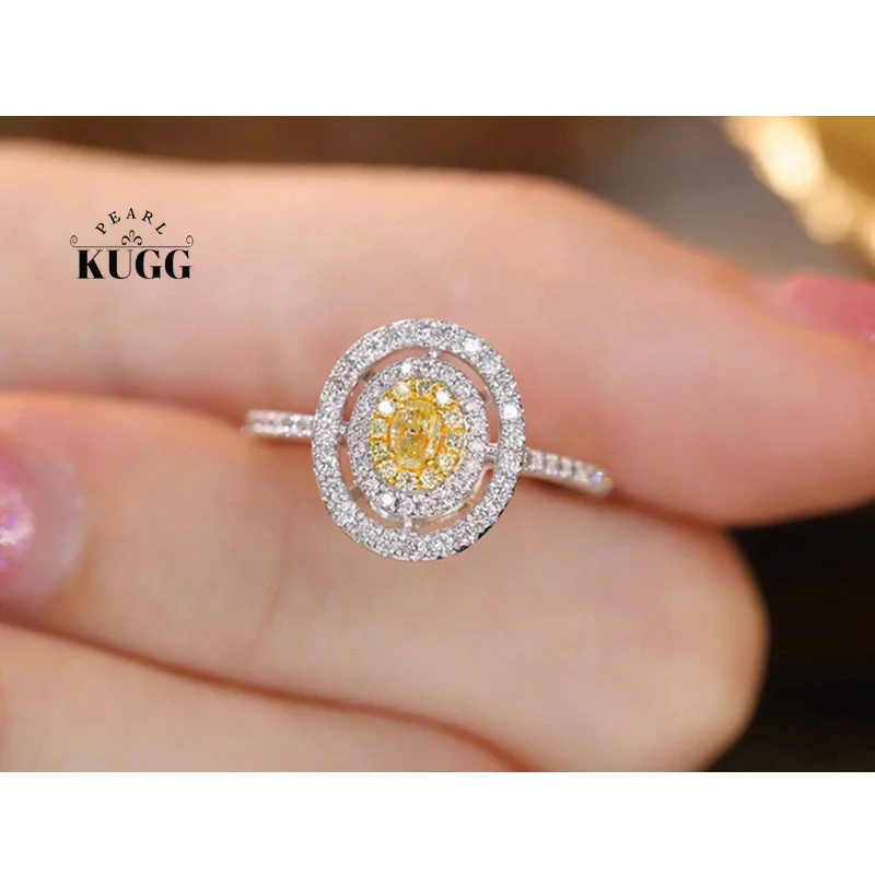 KUGG 100% 18K кольца из белого золота обручальное кольцо с натуральным желтым