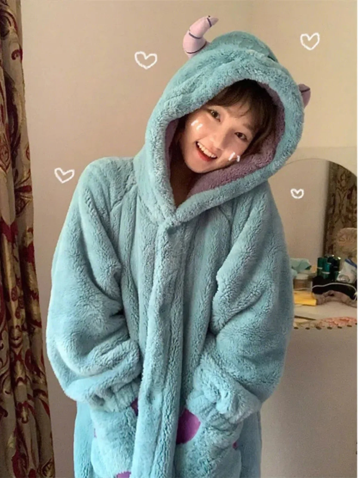 Новинка 2024 пижамы из кораллового флиса с капюшоном Little Monster женская зимняя