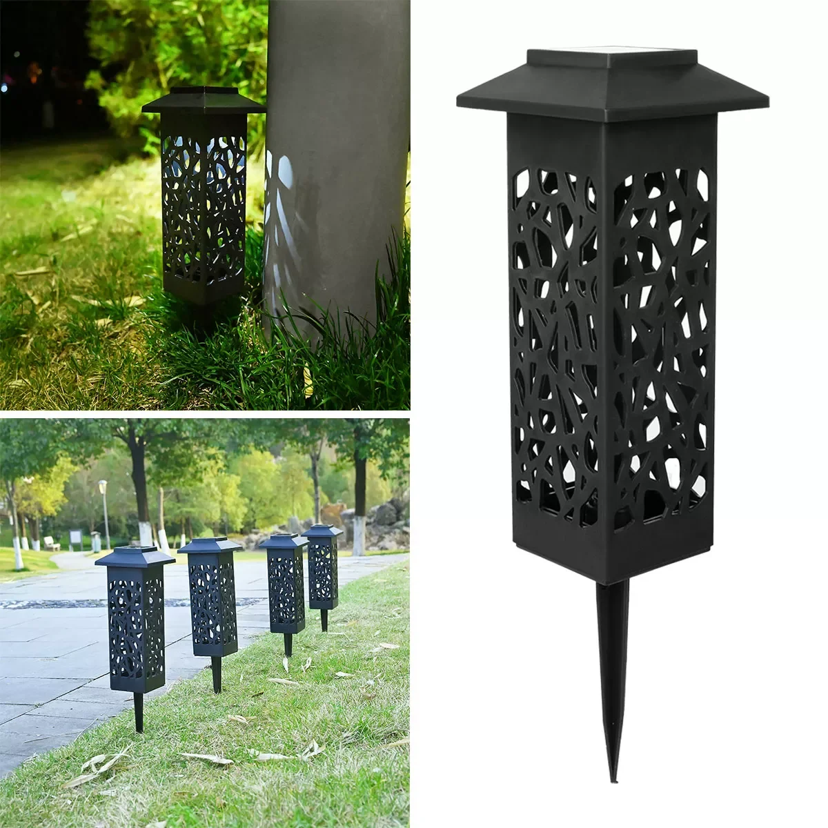 

4pcs Solar Garden Light Outdoor Solar Ground Light IP65 Waterproof Solar Lawn Lamp with Warm/White Light Hollow Stakes Light for