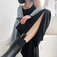 spring summer 2021 woman pants streetwear black y2k flare pants high waist split lace up bandage trousers outfits for women