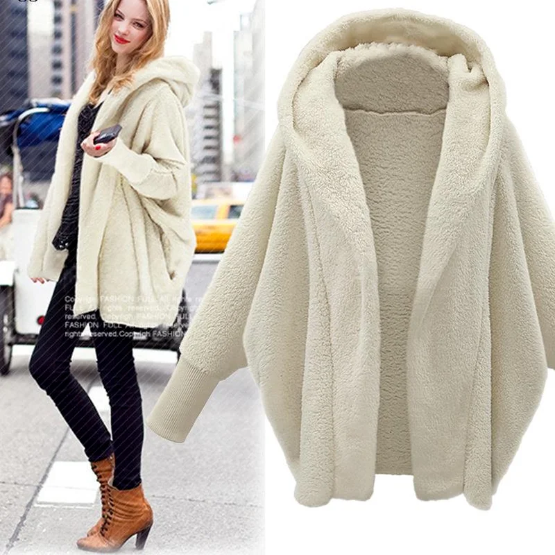 New Autumn and Winter Women's Coat Vestido Fashion Casual Loose Solid Color Full-sleeved Long-sleeved Hooded Loose Plush Jacket