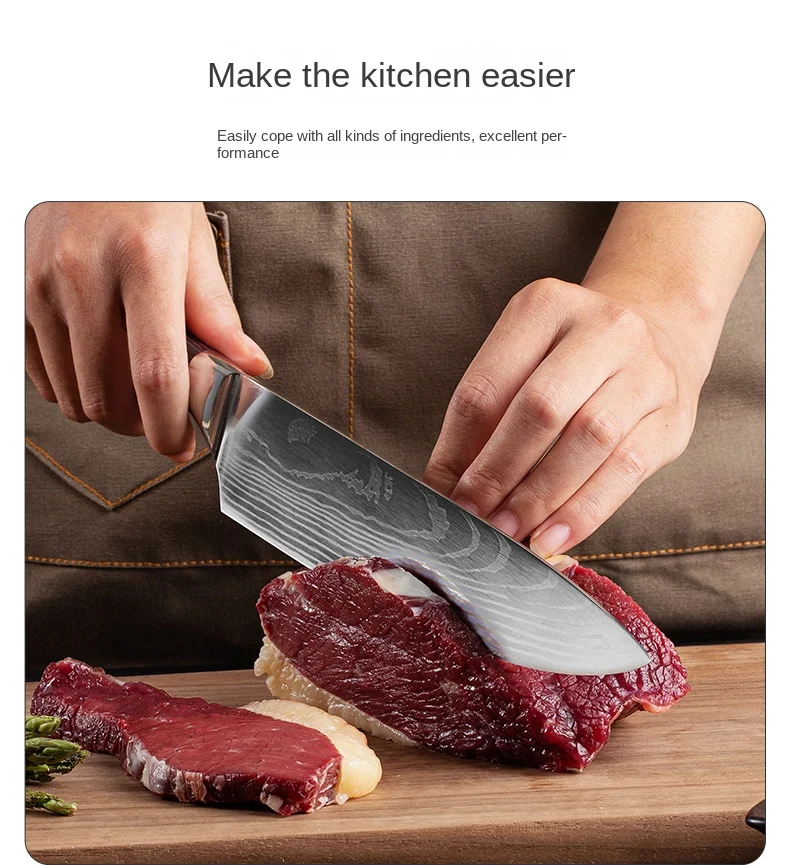

Chef knife 1 Pcs Kitchen Knives Laser Damascus Pattern Sharp Japanese Santoku Knife Cleaver Slicing Utility Knife