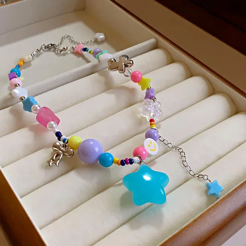 Ожерелье Draweye Y2k с хрустальным жемчугом для женщин Красочные Звезды корейские