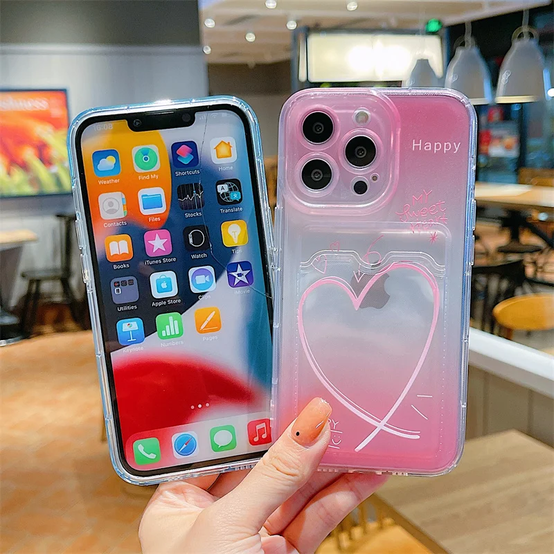 Чехол для iPhone 14 13 11 12 Pro Max XS XR X футляр карт с милыми звездами сердечками фоторамкой