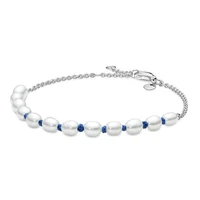 authentic 925 sterling silver moments freshwater cultured pearl blue cord bracelet bangle fit bead charm diy pandora jewelry