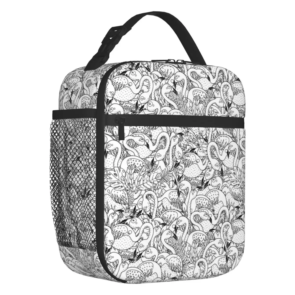

Черно-белые изолированные Ланч-боксы с рисунком фламинго для женщин, портативный кулер, термопищевой Ланч-бокс для школы