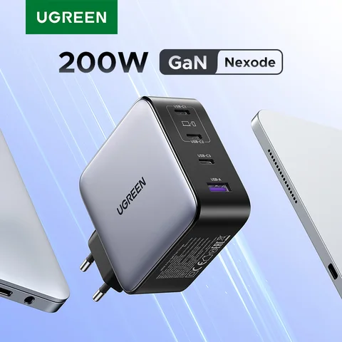 UGREEN Зарядное устройство GaN мощностью 200 Вт PD 3.1 QC4.0 3.0 Быстрая зарядка для ноутбуков Macbook Air iPhone 16 15 Pro Max Samsung S25 Xiaomi Tablets