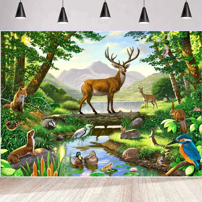 Фон для фотосъемки лес животные олень от озера живописный большой баннер