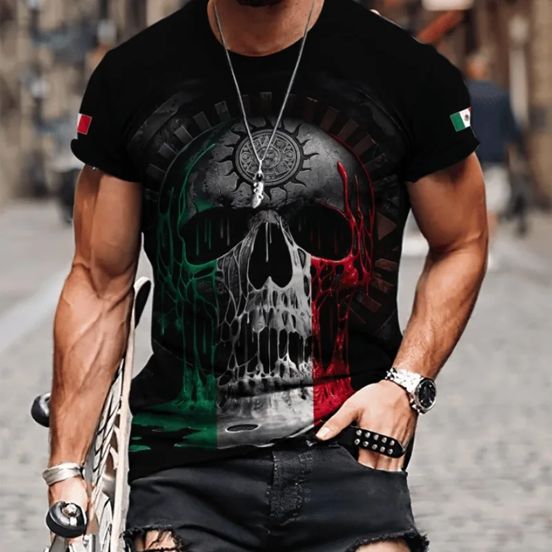 

3D Printed Mexico Skull Graphic Mens T-Shirts For Men Summer Tops Short Sleeve O-nack Fashion Casual Oversized Tee Shirts Unisex