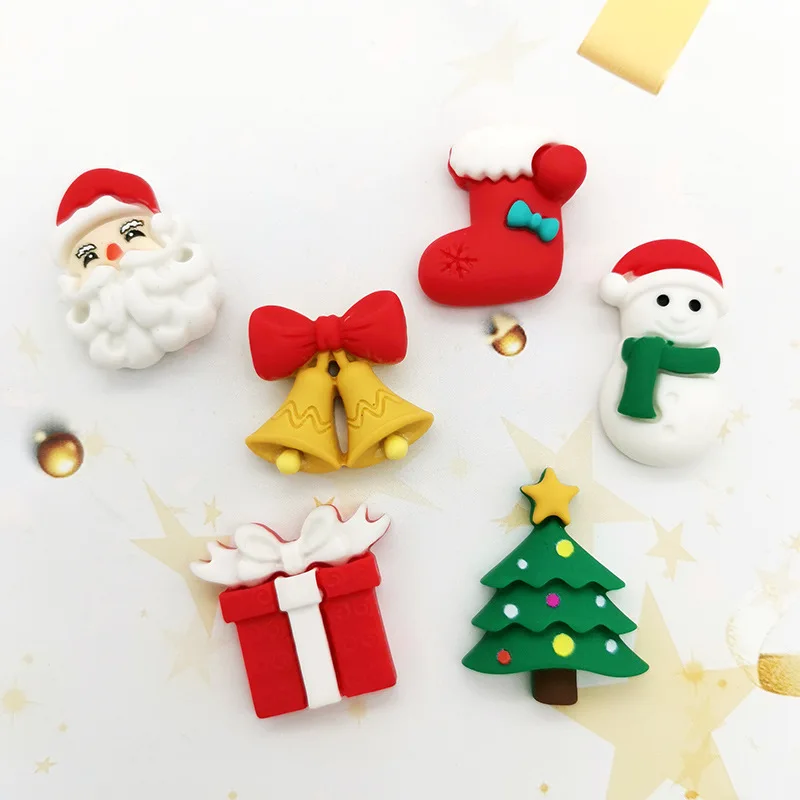 

10pcs Mini Kawaii Christmas Tree Snowman Resin Flat Back Cabochons Scrapbook Diy Party Hairpin Accessories Home Decoration Craft