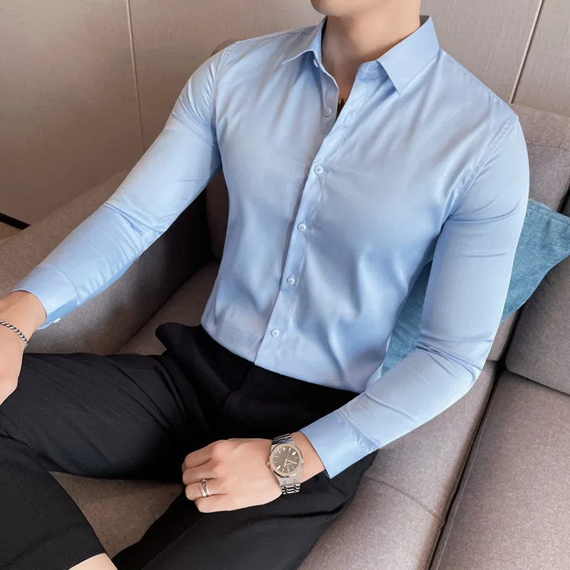 

2023 New British Business Fashion Solid Color Long Sleeve Shirt Dress Shirt Men's Men's Professional Office Shirt