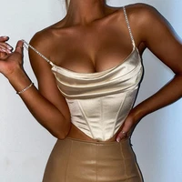 stretch satin diamond chain sling slim fit corset sexy crop top women short corset top female 2020 summer mujer