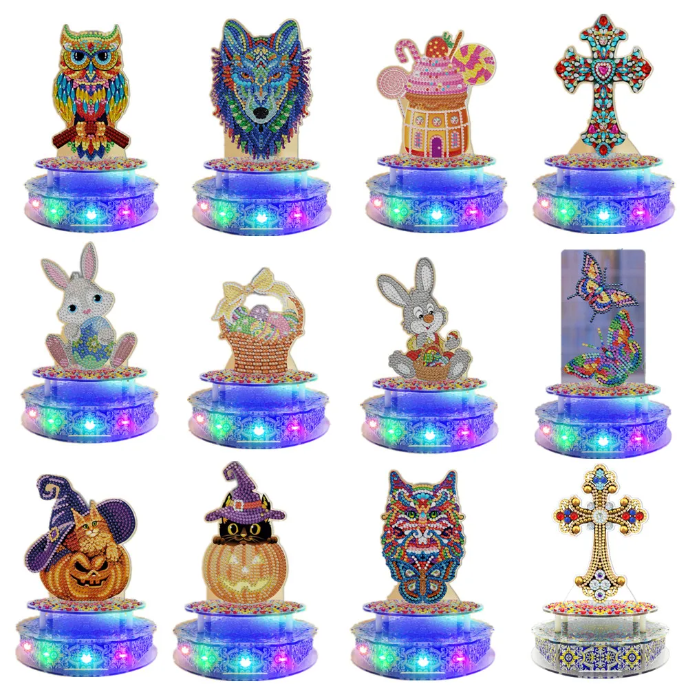 

Алмазная живопись «сделай сам», светодиодная лампа, музыкальная шкатулка, Пасхальный кролик, яйцо, тыква, настольное украшение, алмазная фо...