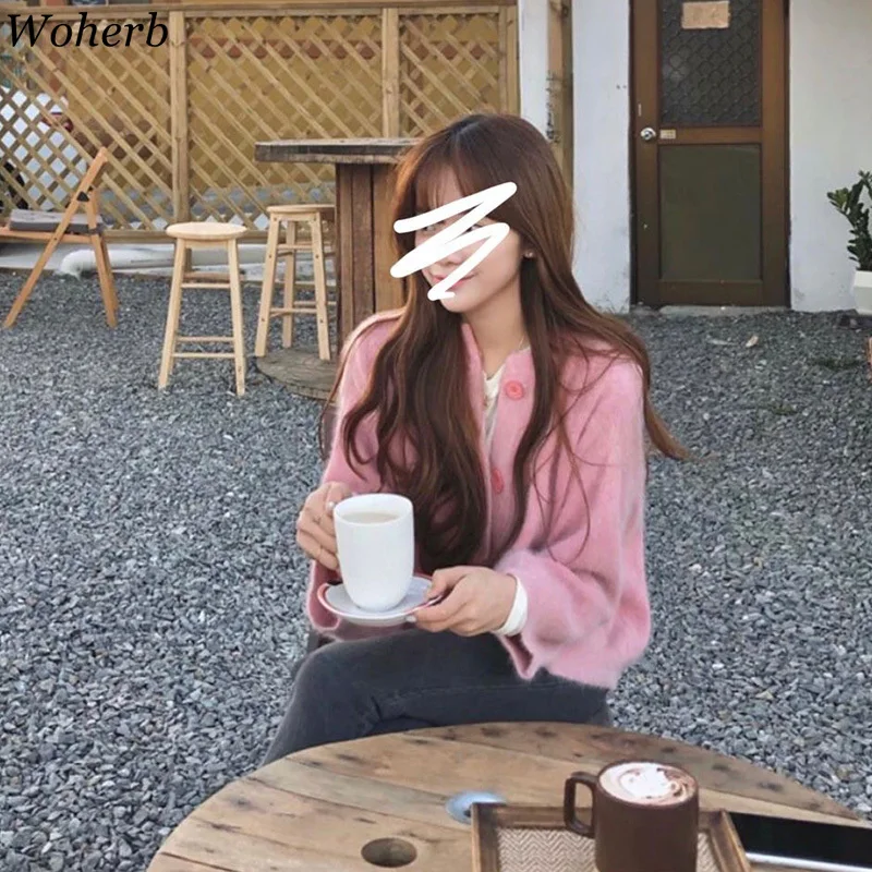 Нежные вязаные топы Woherb трикотажная Милая офисная уличная одежда кардиган осень