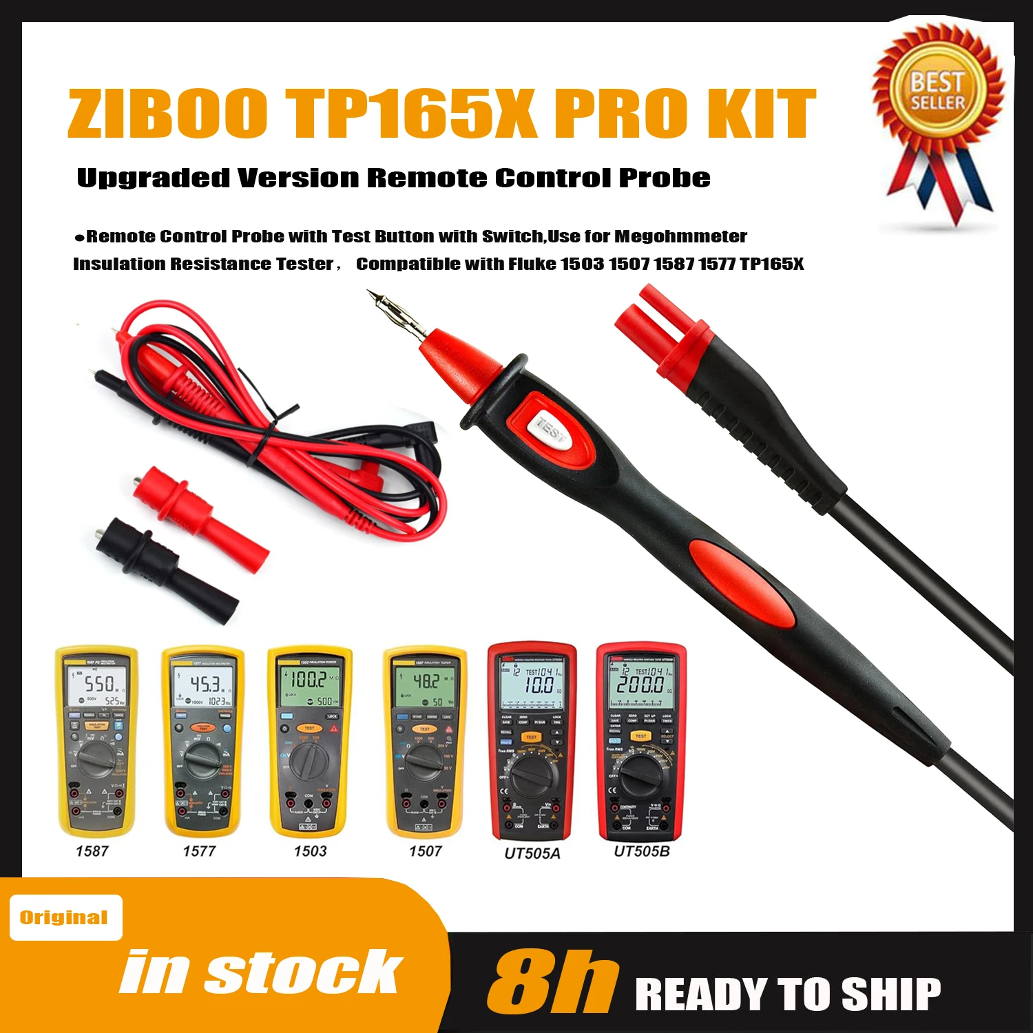 

Обновленная версия зонда дистанционного управления ZIBOO TP165X PRO с тестовой кнопкой, используется для тестера изоляционного сопротивления Megohmmeter.