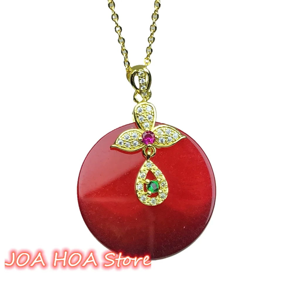 

Exquisite Gold-plated Inlaid Natural Carnelian Zircon Jade Pendant Beautiful Necklace Perfect Neck Decoration Accessory Jewelry