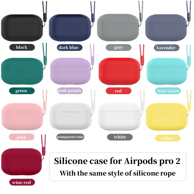 

For Airpods Pro 2 Soft silicone Case Silicone dustproof Anti-fall Case bring the same color silicone rope Cover for AirPods Pro2