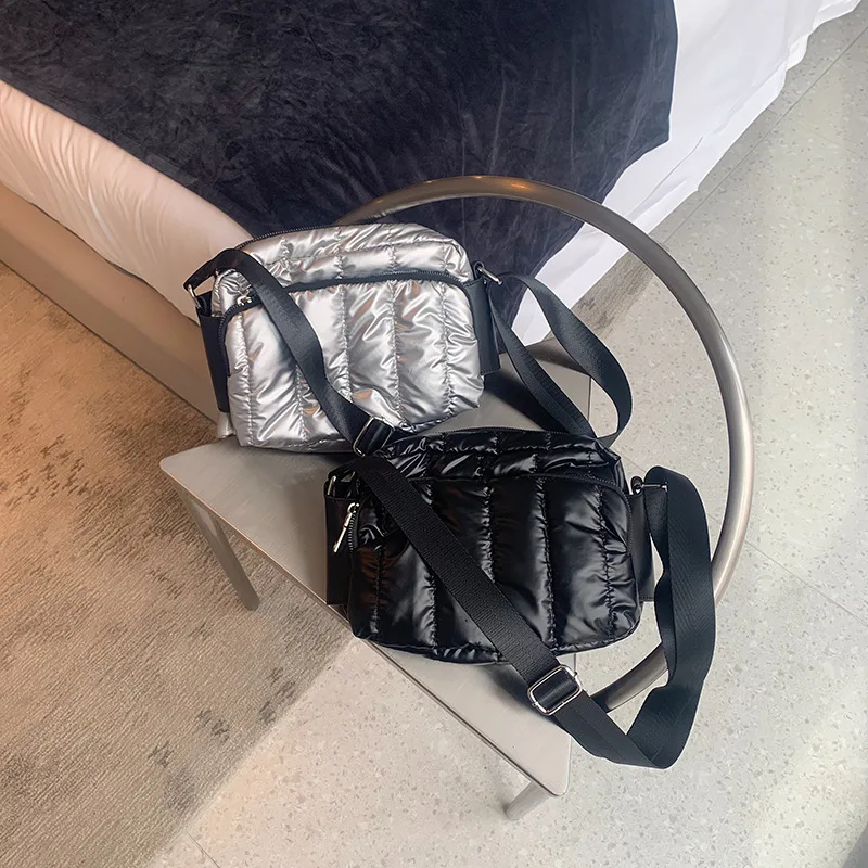 Diinovivo Luxury Space Cotton Shoulder Bags For Women Down Crossbody Bag Casual Stripe Handbags Small Square Bag Chest WHDV2244