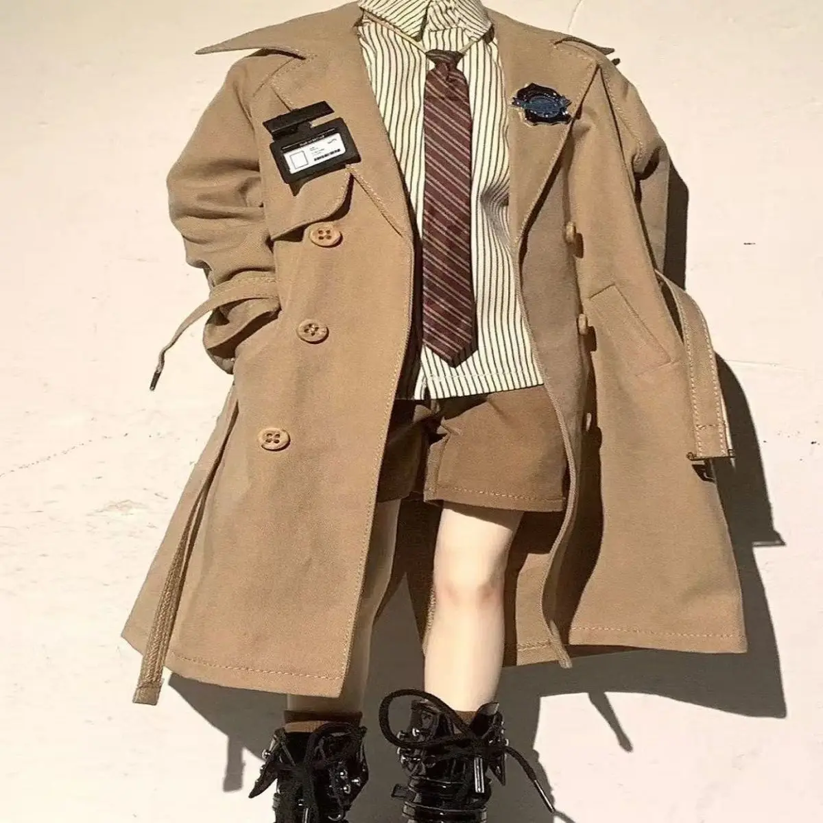 Винтажный детективный костюм-ветровка для мужской BJD-куклы 14 (45 см), полосатая рубашка, галстук, шорты цвета хаки, комплект одежды для куклы, кукла не входит в комплект. (art.: 3920dccb3df34) - 3920dccb3df34