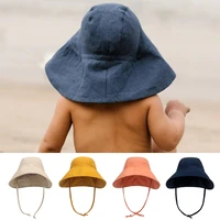 children cotton linen sun hat boys girls summer adjustable windproof sun protection hat baby child solid color wide brim sun hat