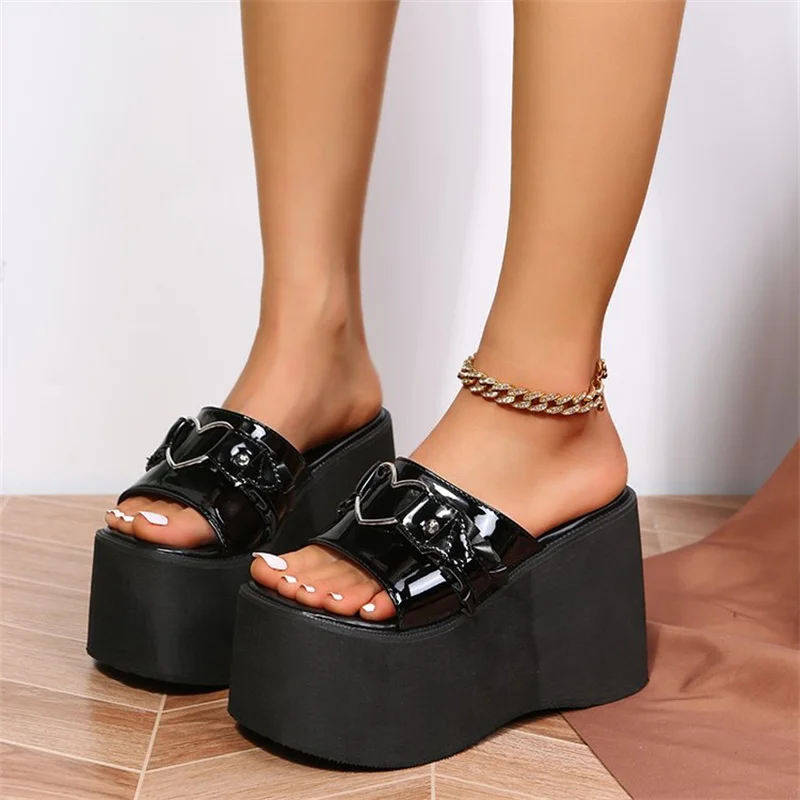 Shoes for Women Summer Women's Slippers 2023 Platform Wedges Fashion Goth Slippers Hot Women's Matal Sandal Comfy Black Shoes