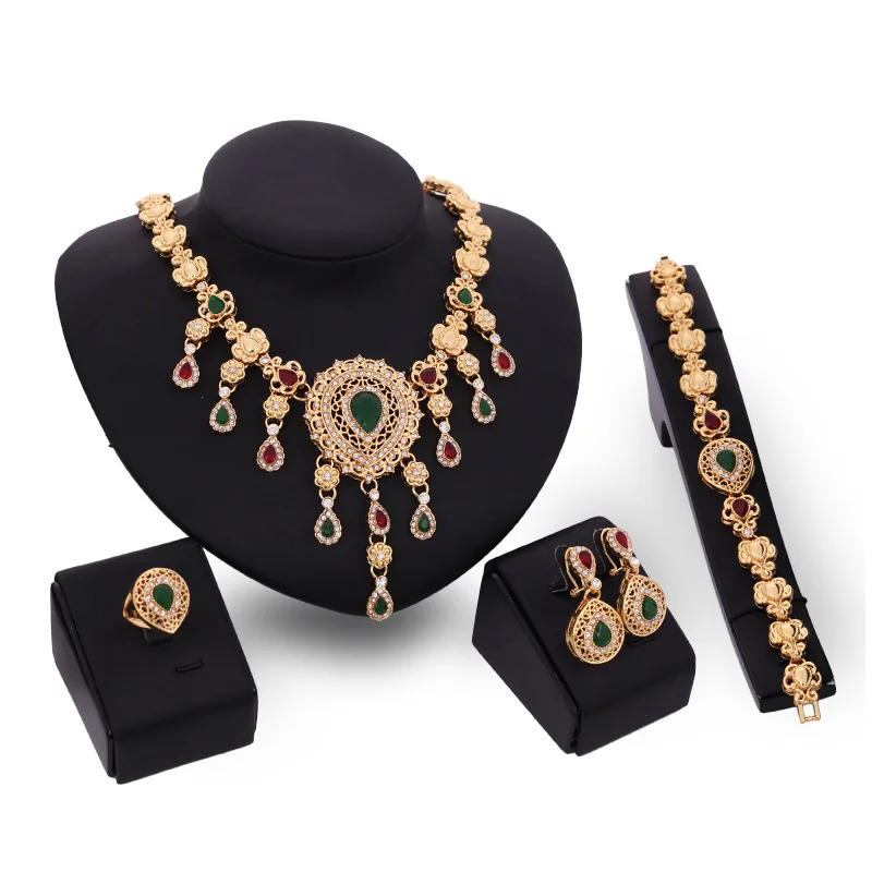 

2023 European and American Four-piece Set of Fashion Alloy Necklace Ring Women's Gift Jewelry Set